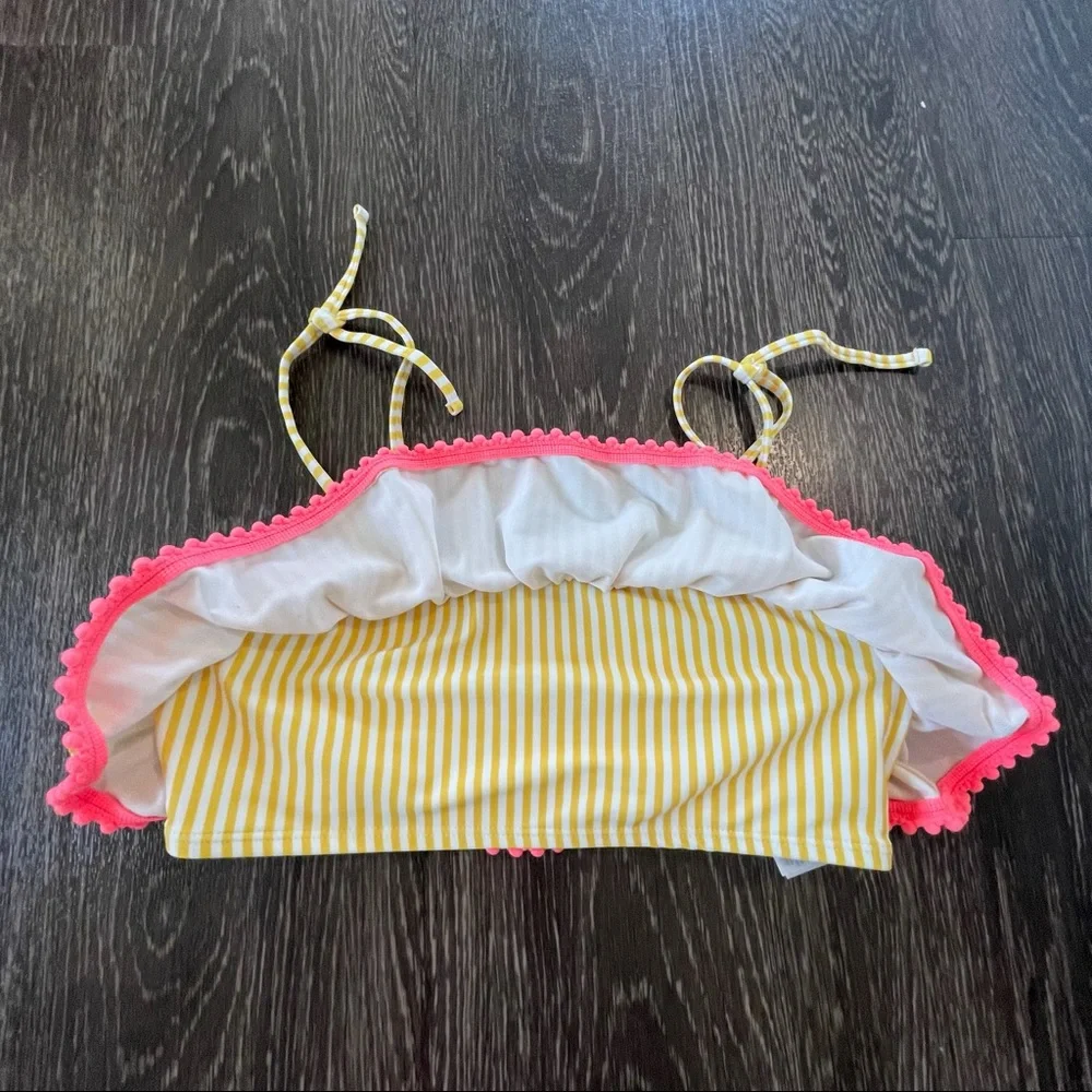 NWOT Old Navy Yellow Stripe and Coral Pom-Pom Bikini Top